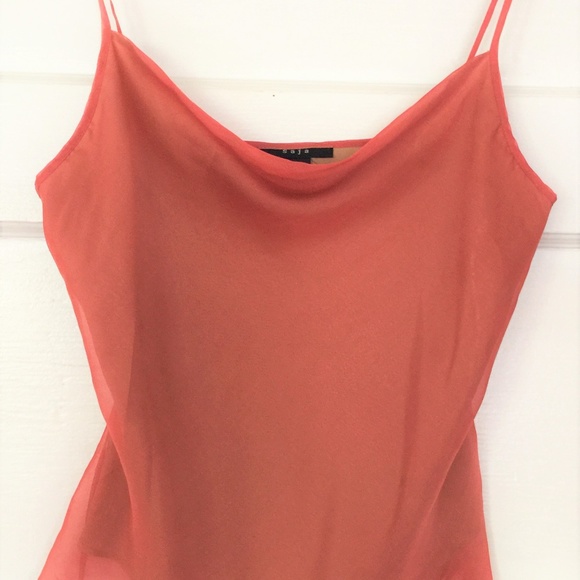 Saja Tops - Saja Coral Bias Cut Silk Drape Neck Camisole